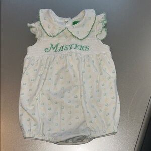 Masters White and Green Kids One Piece **TAG SAYS 18-24 WAS ALTERED TO FIT 9-12*